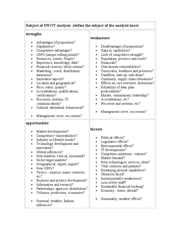 SWOT Analysis Template and Guide | PDF | Swot Analysis | Innovation