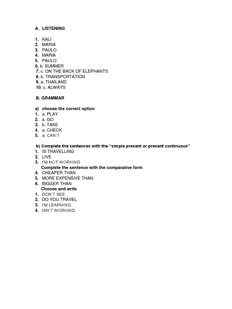 Listening and Grammar Exercises Guide | PDF | Travel | Language Arts ...