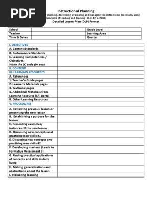 Dlp Format Lesson Plan Learning