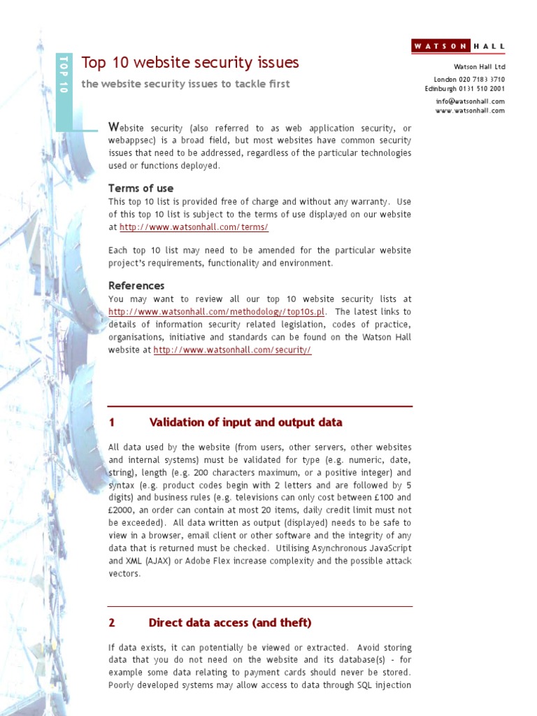 Top 10 Website Security Issues | PDF | Websites | Computer Security