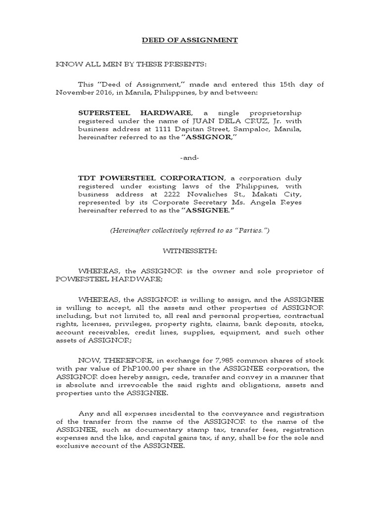 Template Deed of Assignment.cebu | Assignment (Law) | Property Law