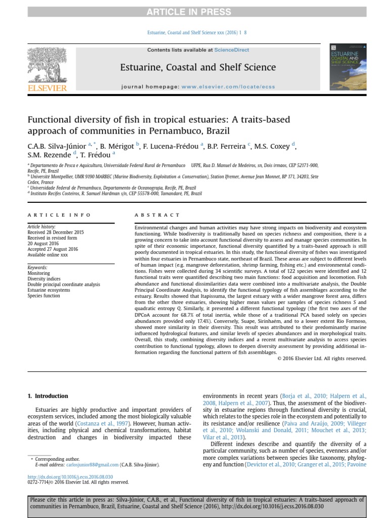 Artigo 4 - Functional Diversity of Fish in Tropical Estuaries - A ...