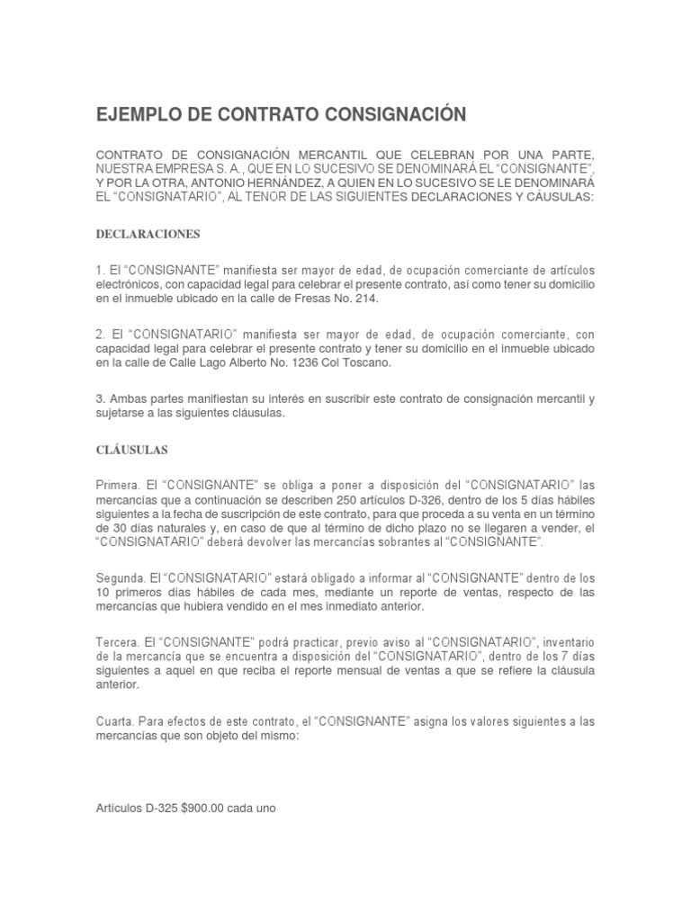 Ejemplo de Contrato Consignación | PDF | Gobierno | Business