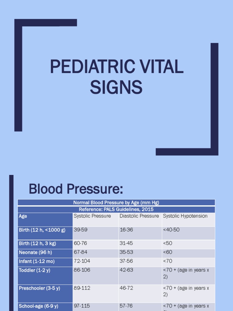 Pediatric Vital Signs Reference Guide | PDF | Blood Pressure ...