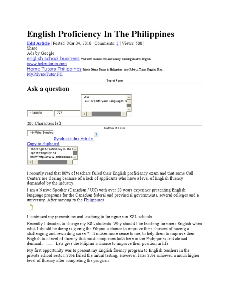 Improving English Proficiency in the Philippines | PDF | Provinces And ...