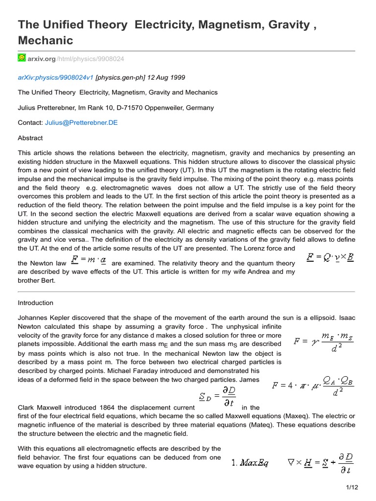 The Unified Theory Electricity Magnetism Gravity Mechanic | PDF | Field ...