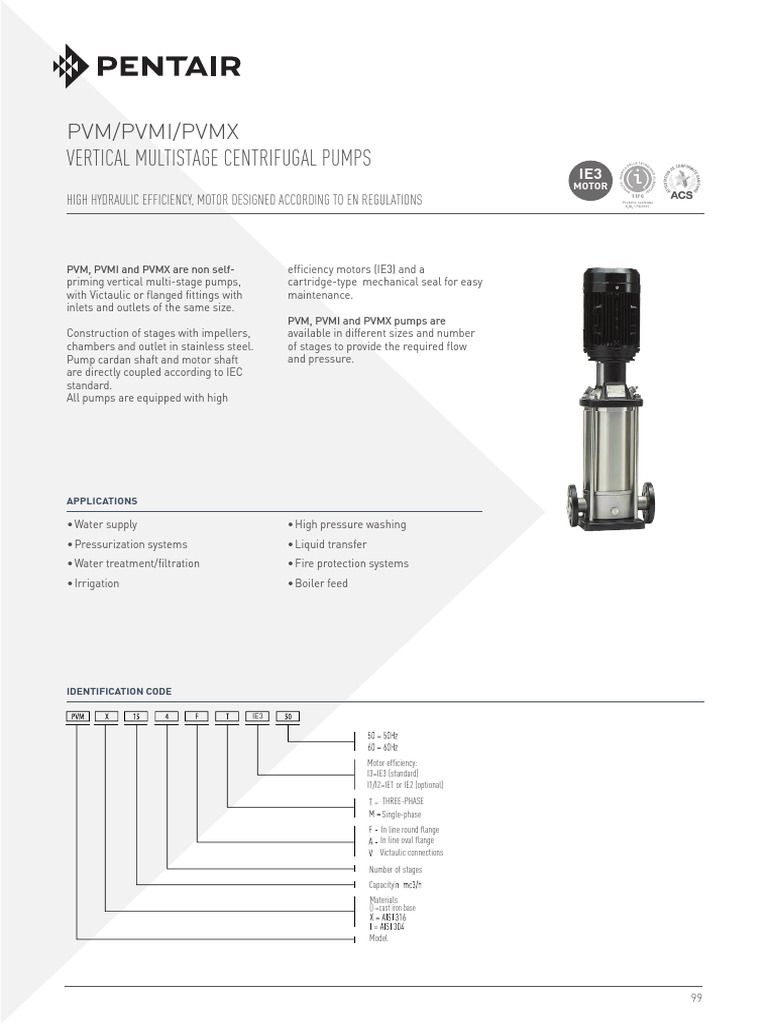 Vertical Multistage Centrifugal Pumps Pvm/Pvmi/Pvmx | PDF | Pump | Pipe ...