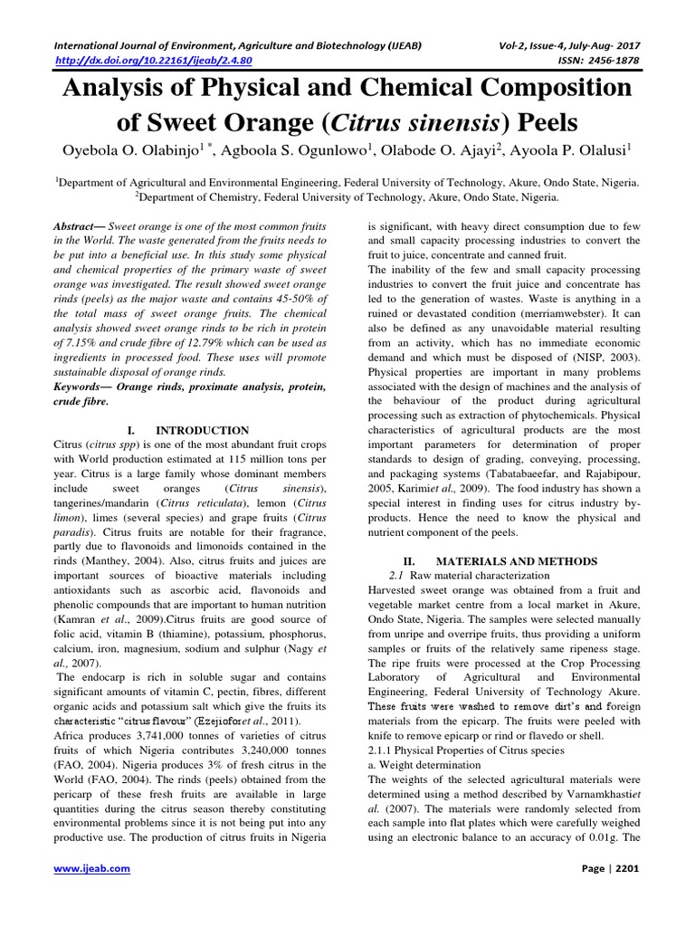 Chemical Analysis of Orange Peels | PDF | Citrus | Orange (Fruit)