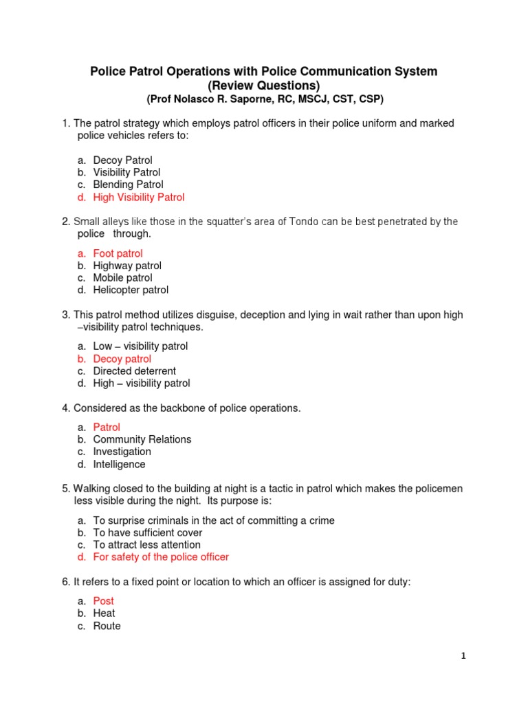 Review Questions Police Patrol With Communication Police Officer Police
