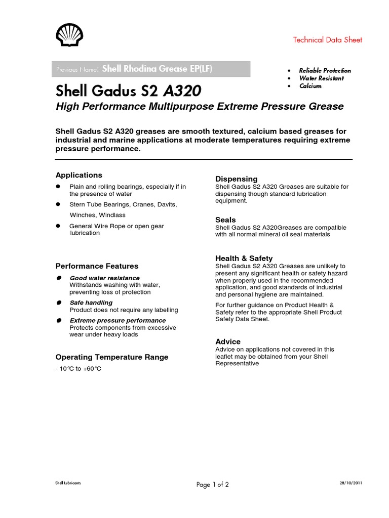 Shell Gadus S2 A320: High Performance Multipurpose Extreme Pressure Grease