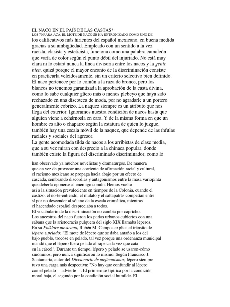 EL naco en el país de las castas Enrique Serna | Racismo | Etnia, raza
