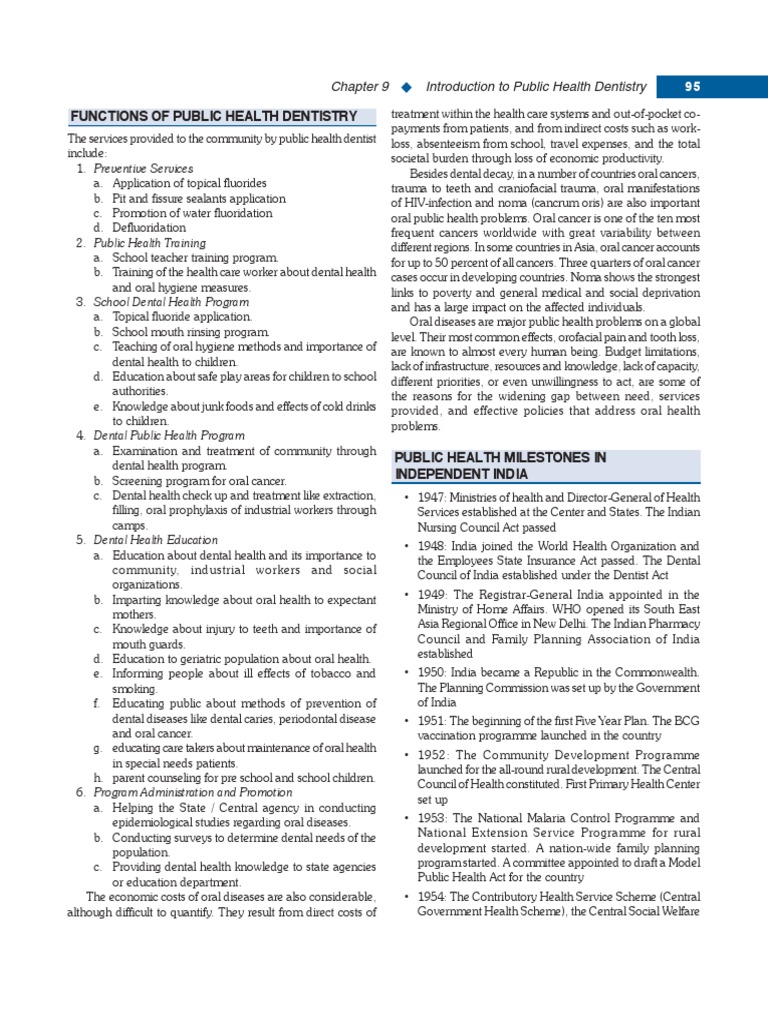 Functions of Public Health Dentistry | PDF | Dentistry | Medicine