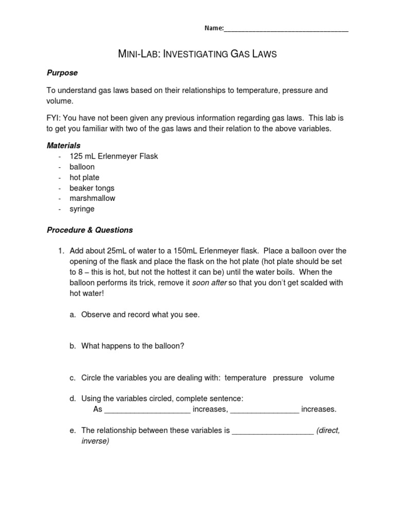 Mini-Lab Investigating Gas Laws | PDF | Gases | Temperature