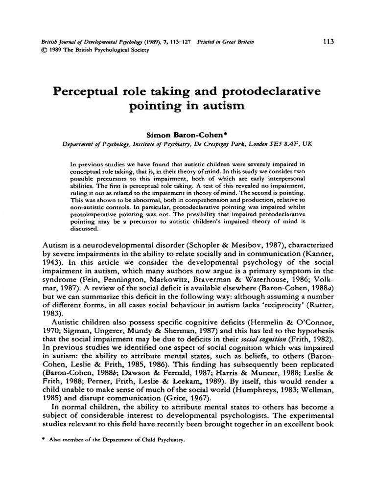 Impaired Pointing in Autism | PDF | Theory Of Mind | Autism