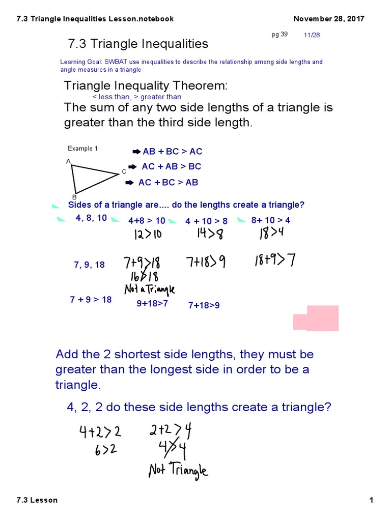 7 3 Triangle Inequalities Lesson Triangle Euclid