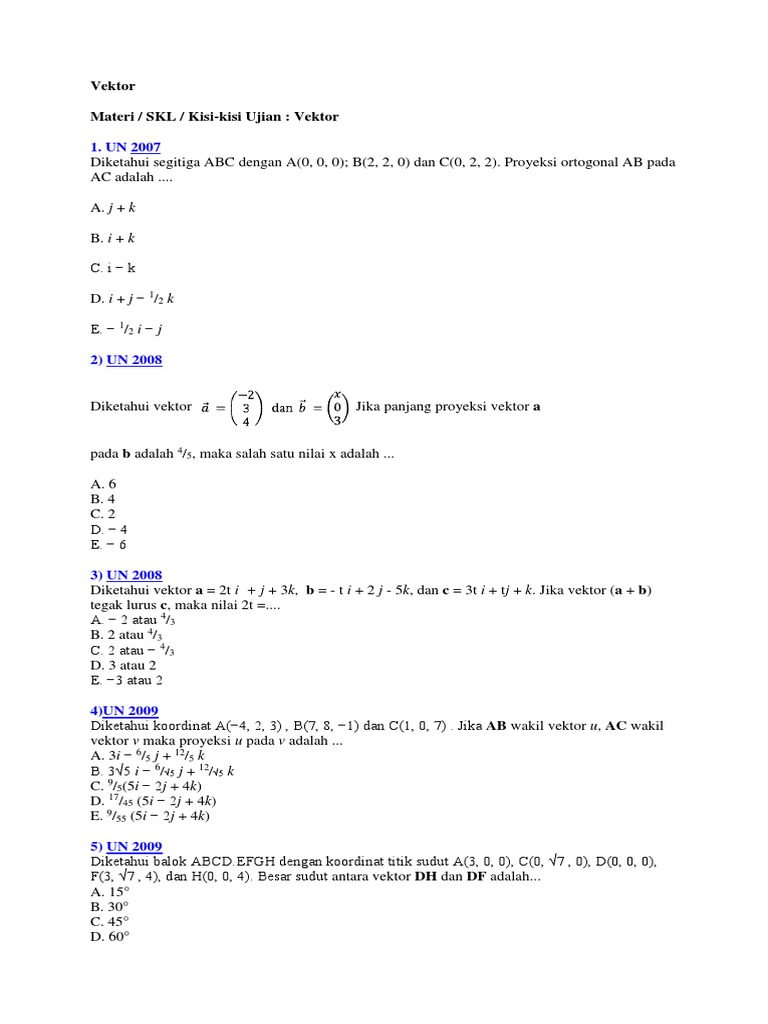 Kisi-kisi Ujian Vektor Matematika | PDF | Metode & Bahan Ajar | Sains ...