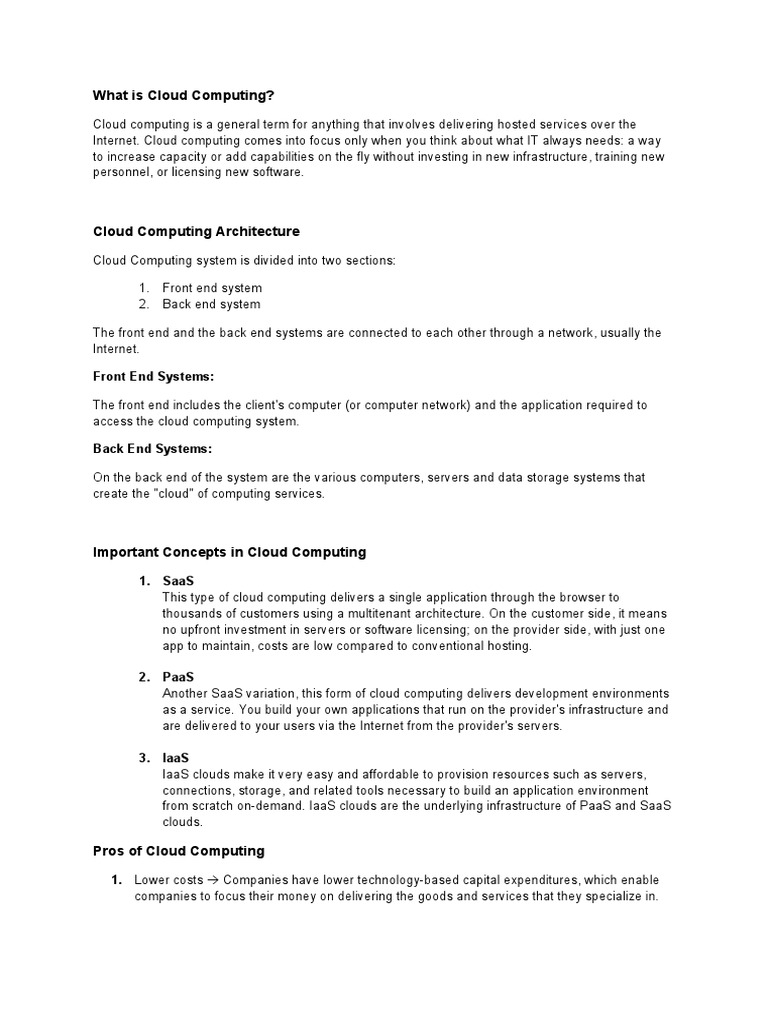 What Is Cloud Computing?: Front End Systems | PDF | Cloud Computing ...