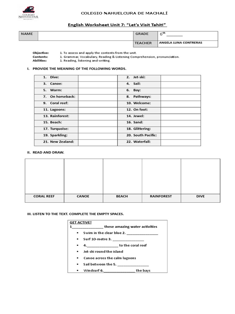 english worksheet unit 7 6th grade english language languages