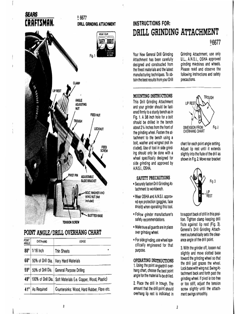 Drill Grinding Attachment 9-6677 Manual PDF | PDF