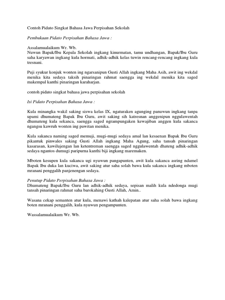 Pembukaan Pidato Perpisahan Bahasa Jawa