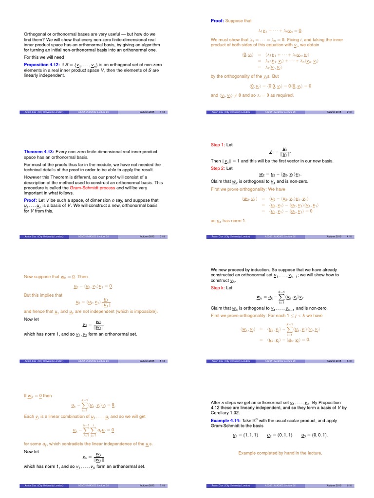 Gram-Schmidt Orthonormal Basis Method | PDF | Basis (Linear Algebra ...