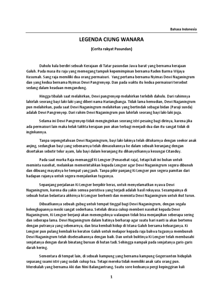 Tugas Bahasa Sunda Legenda Ciung Wanara