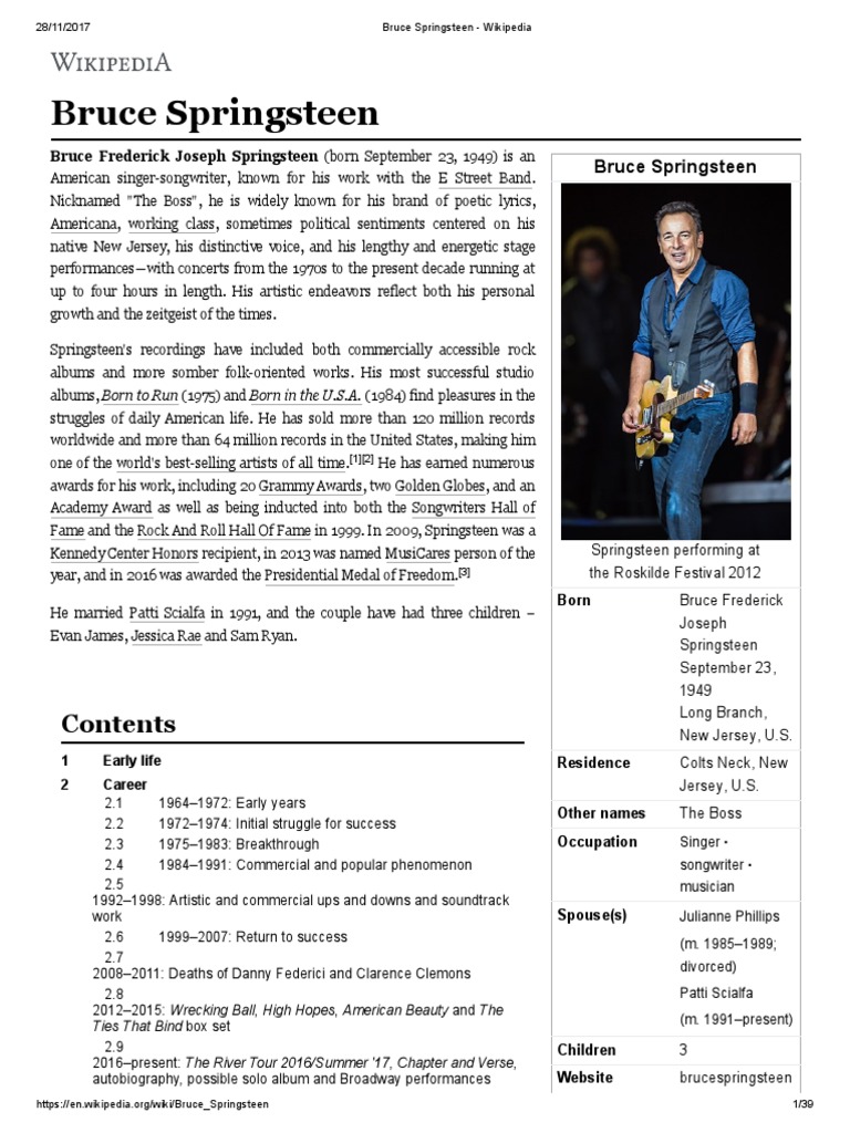 Bruce Springsteen - Wikipedia PDF | PDF | Bruce Springsteen | Leisure
