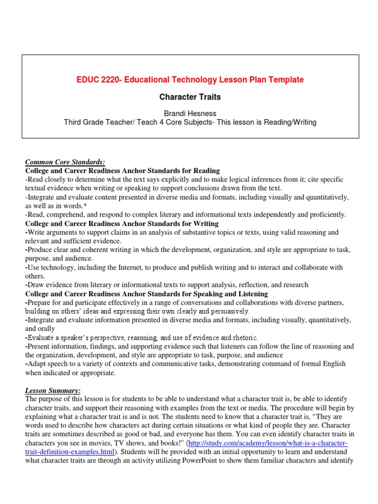 Lesson Plan Educational Tech Pdf Understanding Lesson Plan