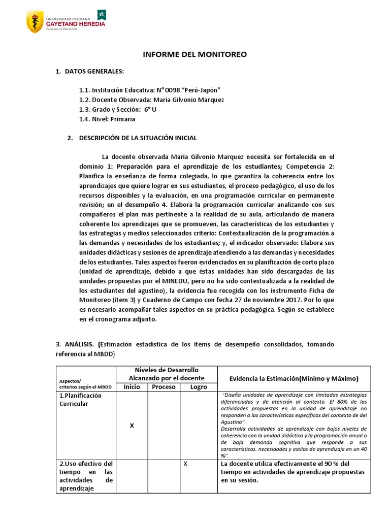 Informe de Monitoreo - M5ejemplo | PDF | Aprendizaje | Planificación