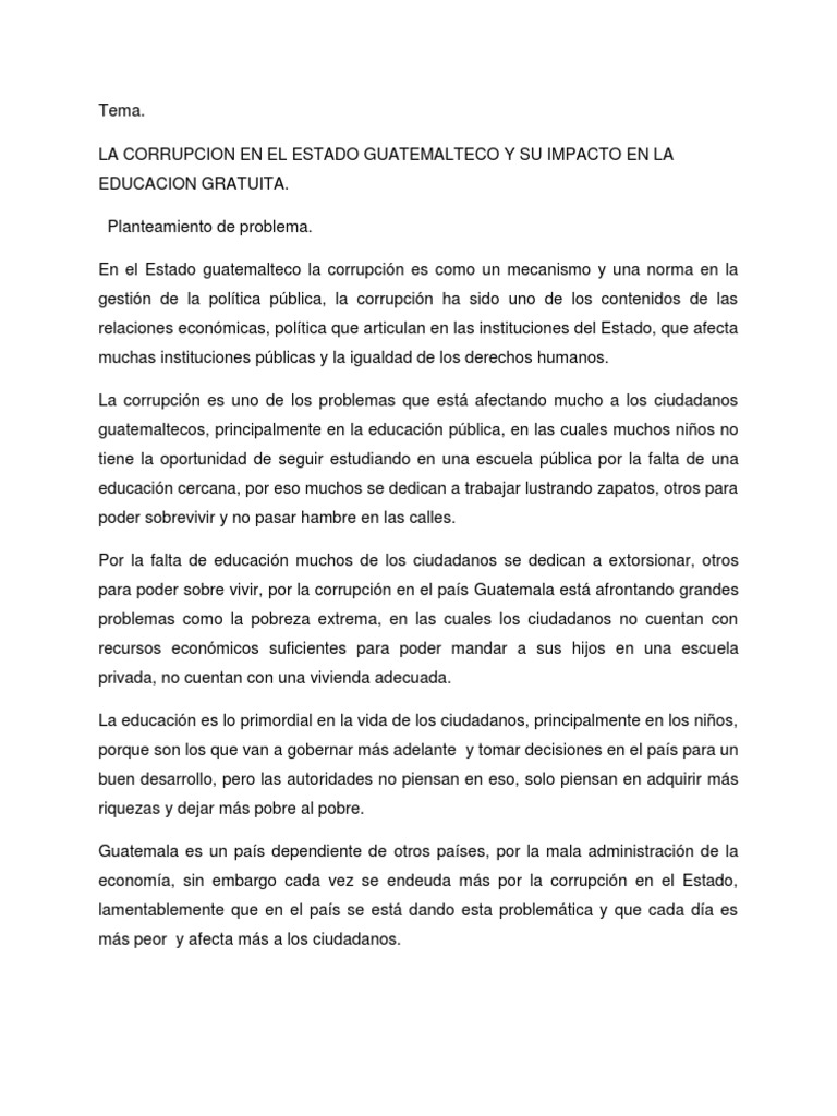 Corrupción y su impacto en educación en Guatemala | PDF | Guatemala ...