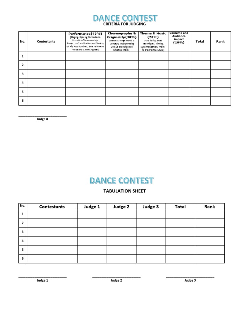 Printable Dance Score Sheet