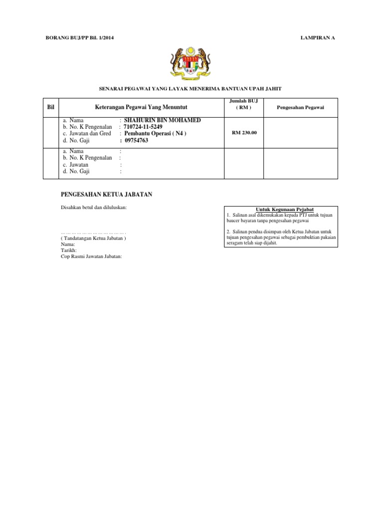 Borang Buj Upah Jahit Baju Pdf