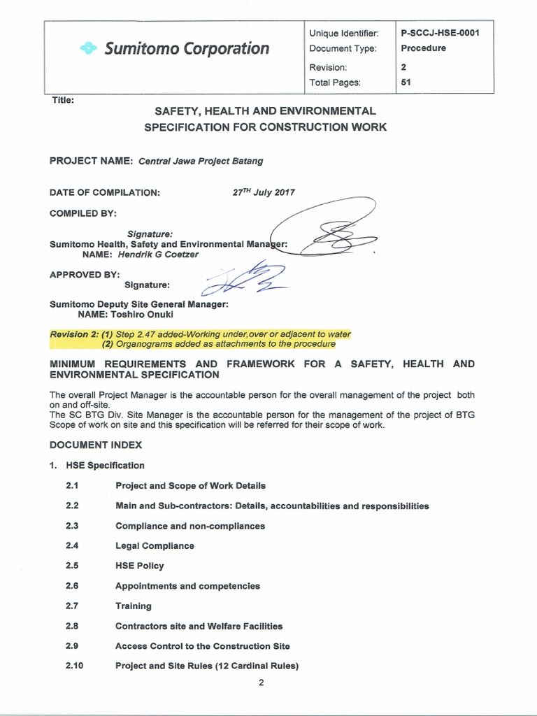 Specification PDF Occupational Safety And Health Risk Assessment