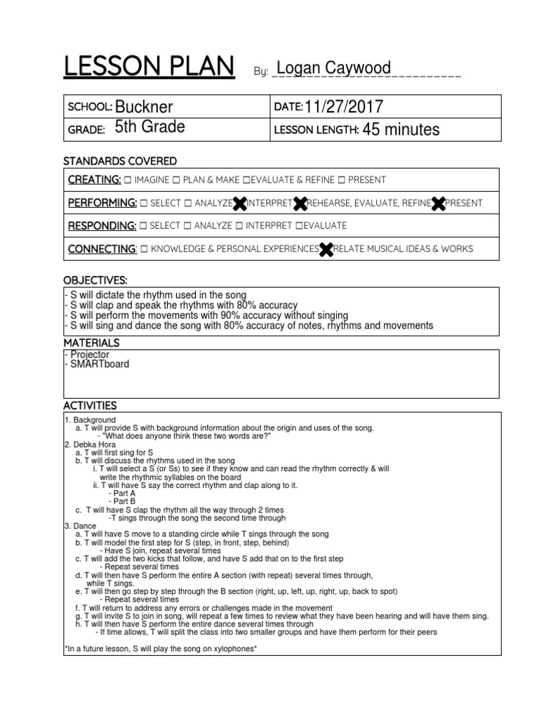 lesson plan- 5th grade 11-27 | Rhythm | Cognition