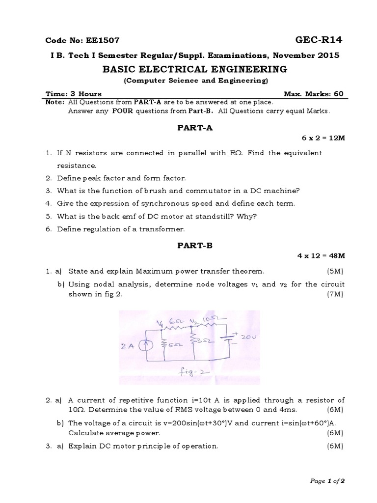 Basic Electrical Engineering Pdf Electric Motor Transformer