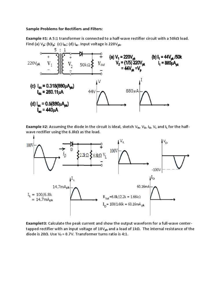 Sample Problems For Rectifiers and Filters PDF