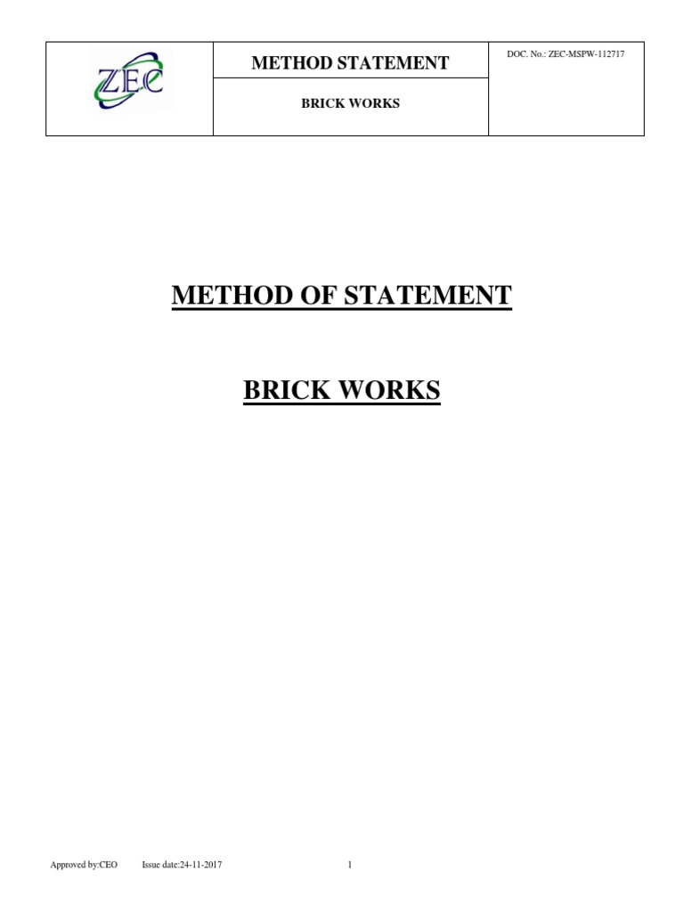 Brick Work Method Statement Overview | PDF | Masonry | Brick