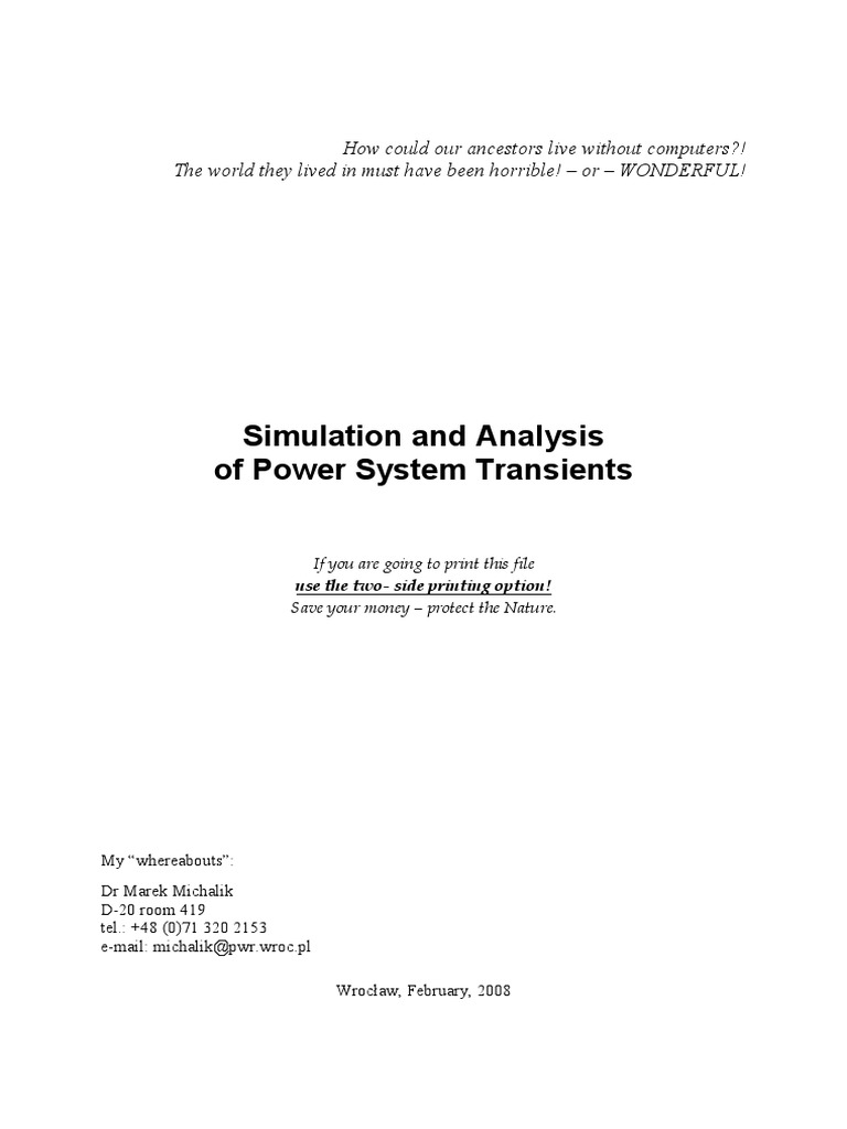 Simulation and Analysis of Power System Transients PDF | PDF | Computers