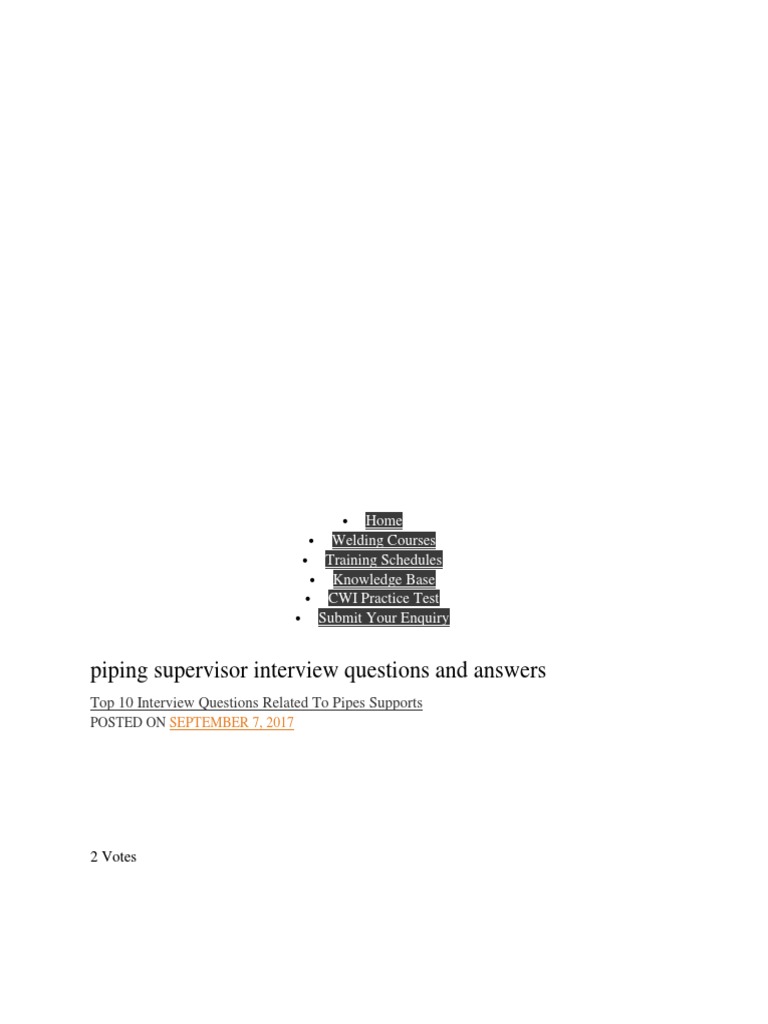 Piping Supervisor Interview Insights | PDF | Pipe (Fluid Conveyance ...