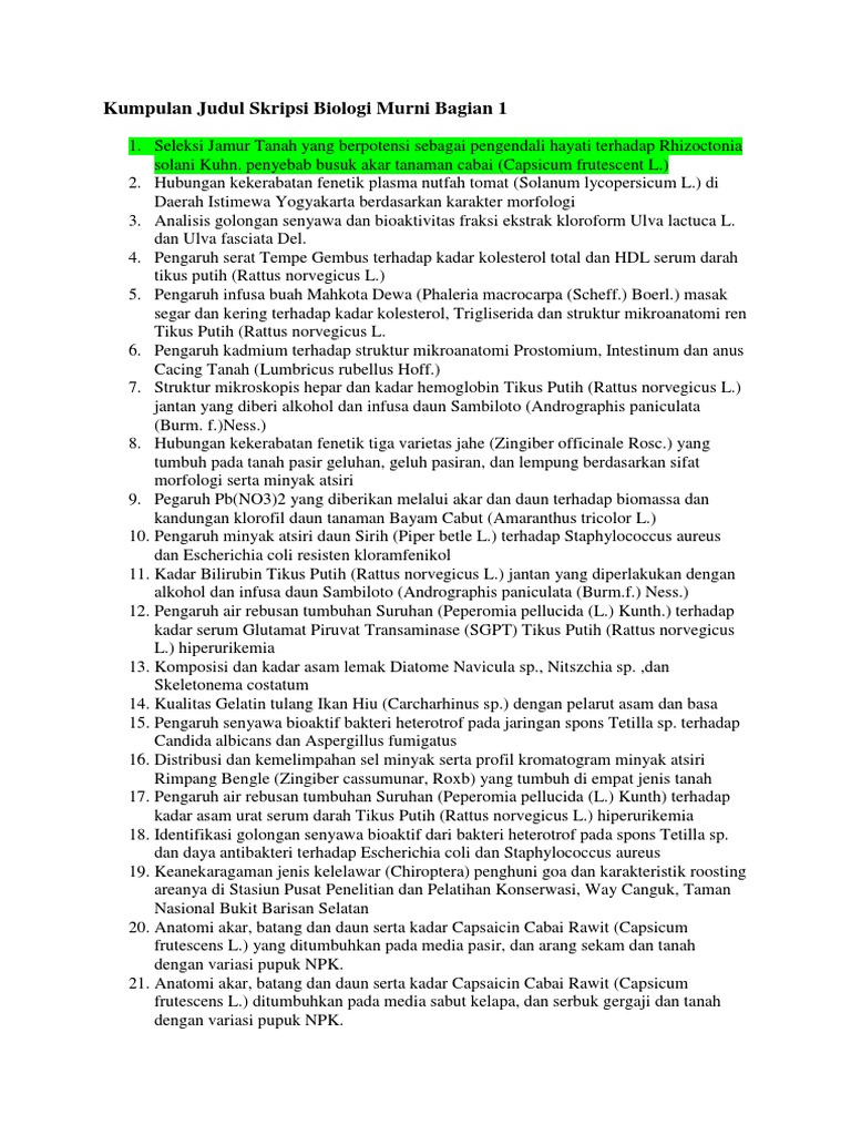 Kumpulan Judul Skripsi Biologi Murni Bagian 1 Docx