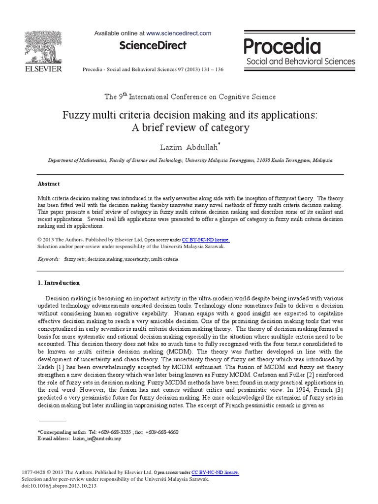 Fuzzy Multi Criteria Decision Making and Its Applications: A Brief ...