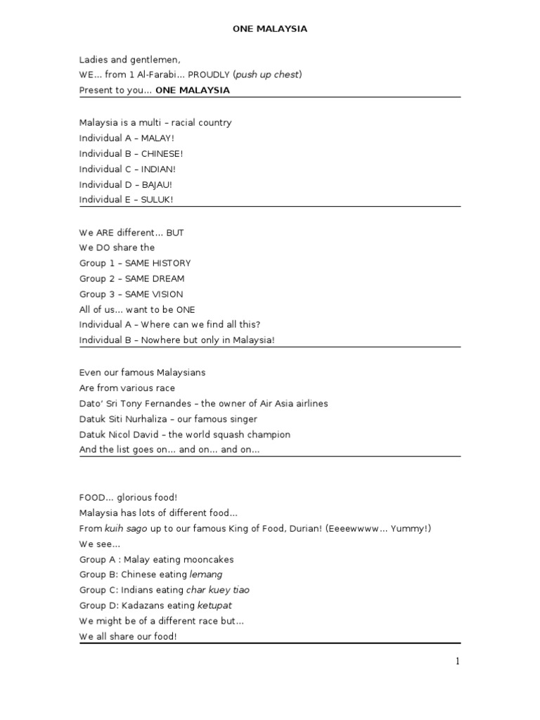 Choral Speaking Script For 1d | PDF | Malaysia | Strait Of Malacca