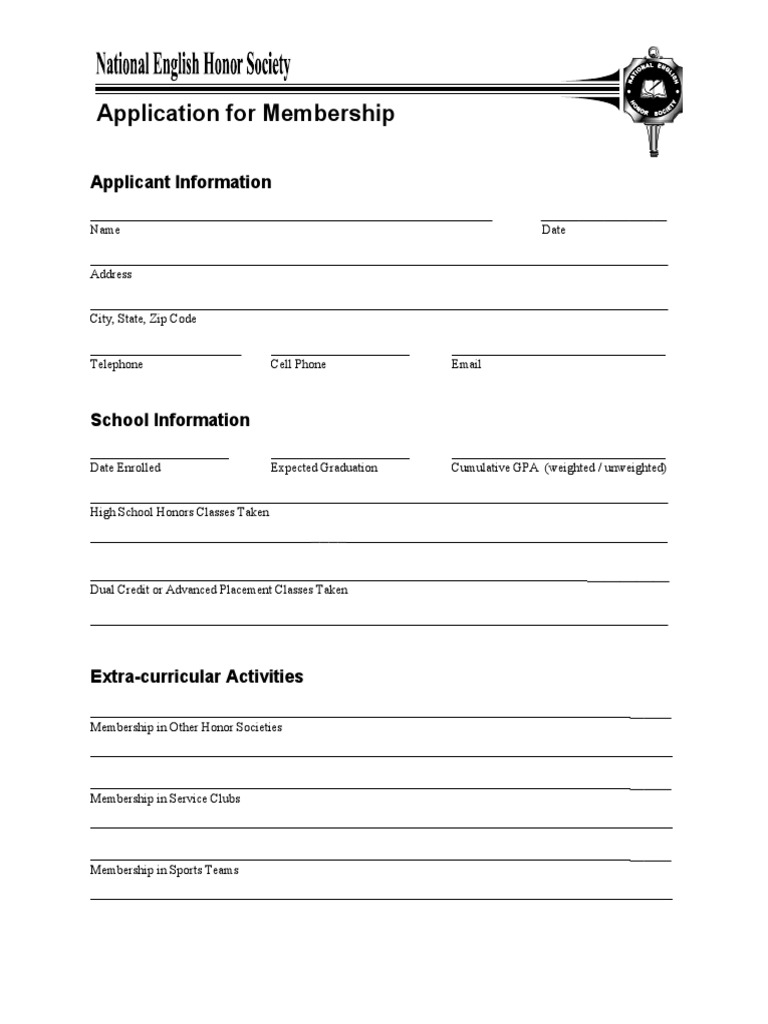 NEHS Membership Application Form | PDF | Communication