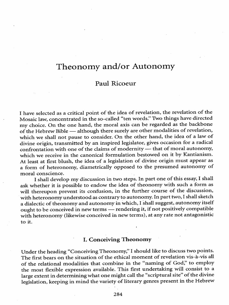 RICOEUR - Theonomy and - or Autonomy | PDF | Covenant (Biblical) | Ten ...