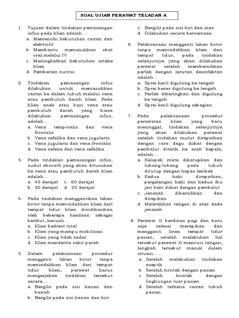 Soal Ujian Perawat Teladan A