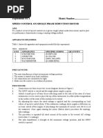 EEE 308 Practical Experiment No. 1 Matric Number......................... Speed Control On Single Phase Induction Motor