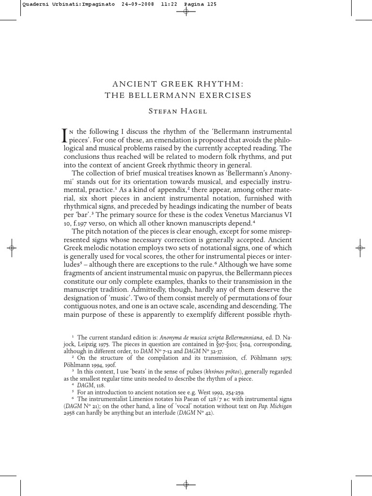 Ancient Greek Rhythm The Bellermann Exer | PDF | Rhythm | Musical Notation