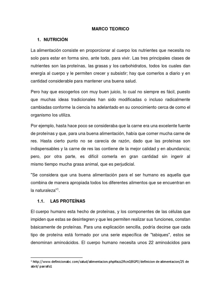 Marco Teorico Nutricion Nutrientes Alimentos