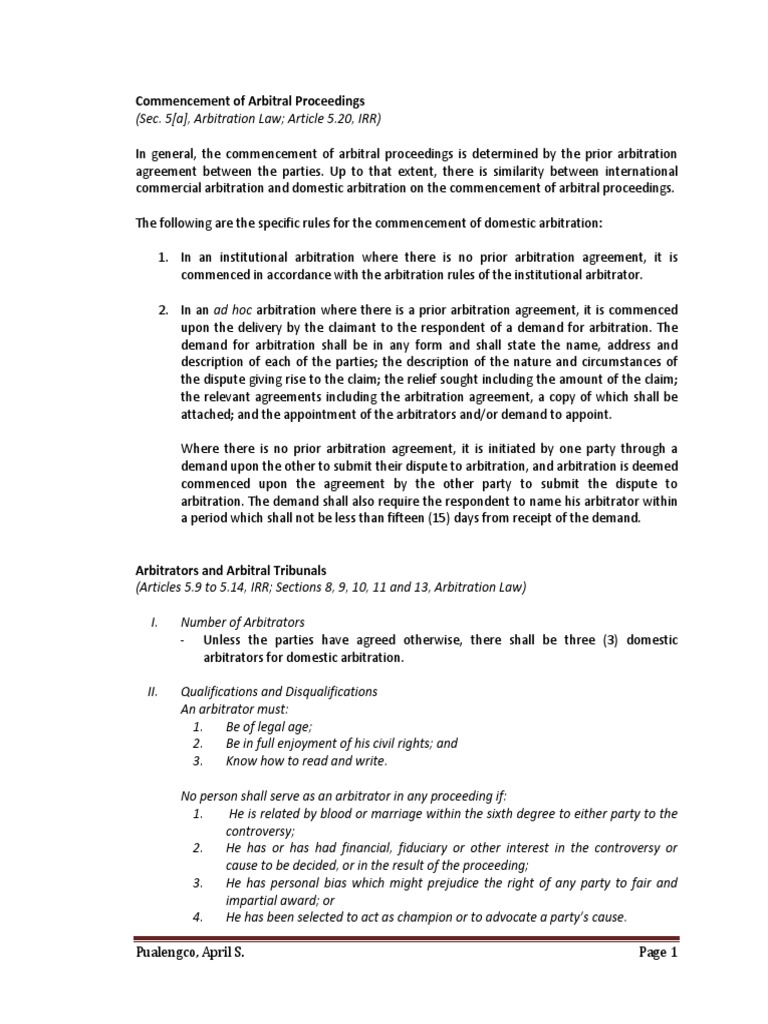 Commencement of Arbitral Proceedings | PDF | Arbitral Tribunal ...