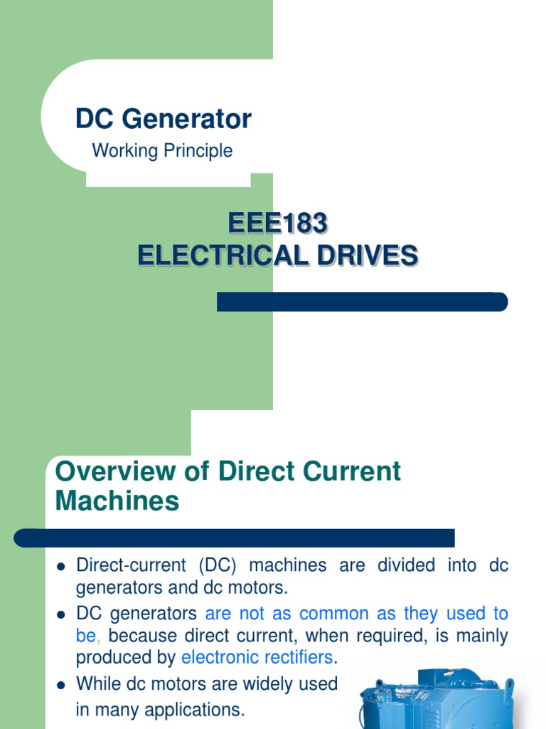 EEE183, DC Generators, Working Principles PDF Electric Motor